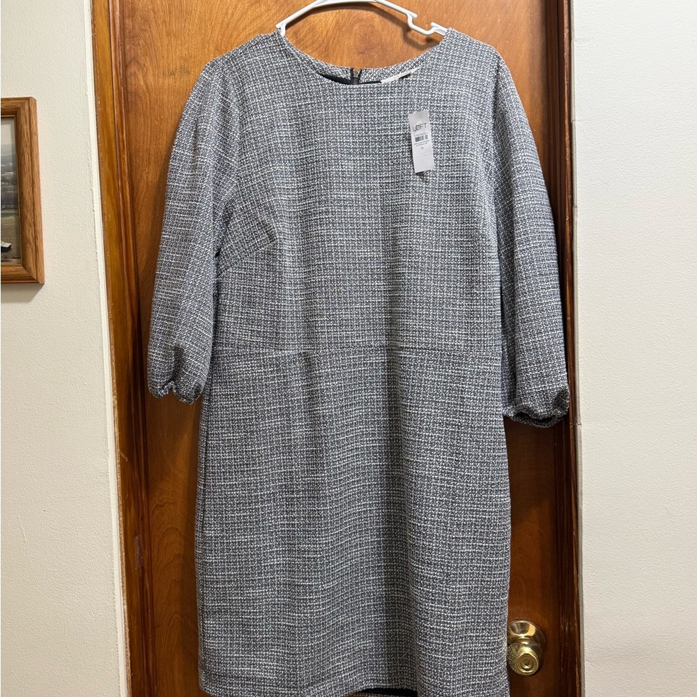 NWT LOFT Textured Long Sleeve Dress in Black and White